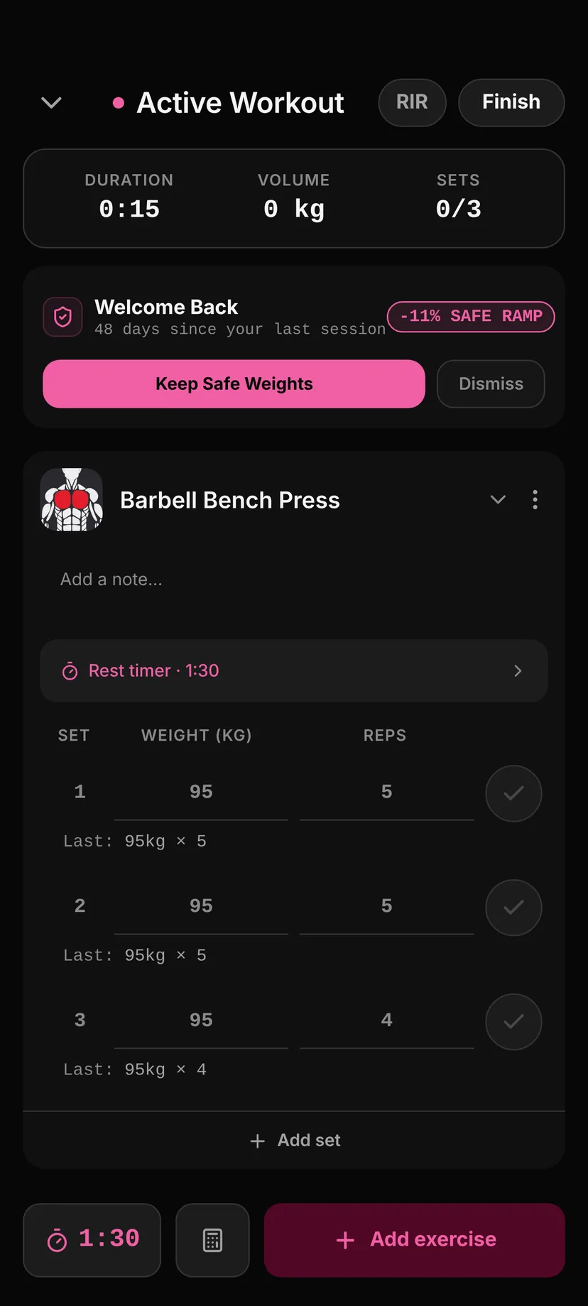 Comeback Mode: Detraining decay weight ramp after layoff